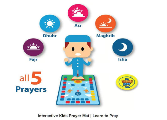 Prayer mat for kids | Educational prayer mat | Salah mat with steps and multiple languages.