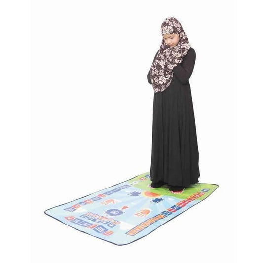 Prayer mat for kids | Educational prayer mat | Salah mat with steps and multiple languages.